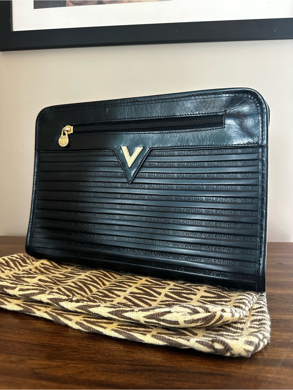 Mario Valentino Signature Stripe Leather Clutch & Dustbag